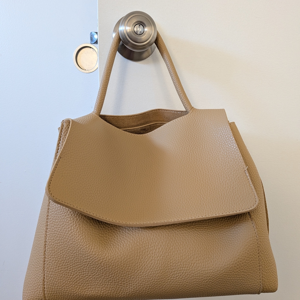 Beige Tan Top-Handle Tote Bag in Tan